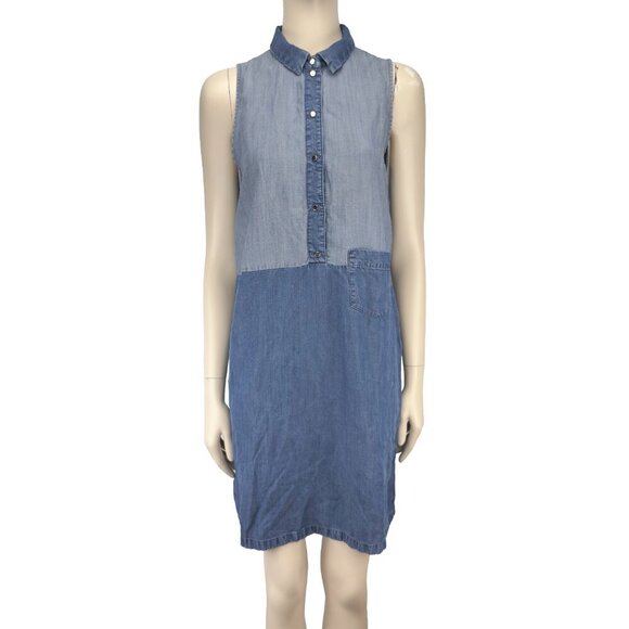 Cop.Copine Sleeveless A Shift Relaxed Viscose Denim looking Blue Midi Dress 38 - Picture 2 of 8